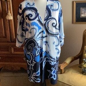Blue and White Women's Kimono Cardigan